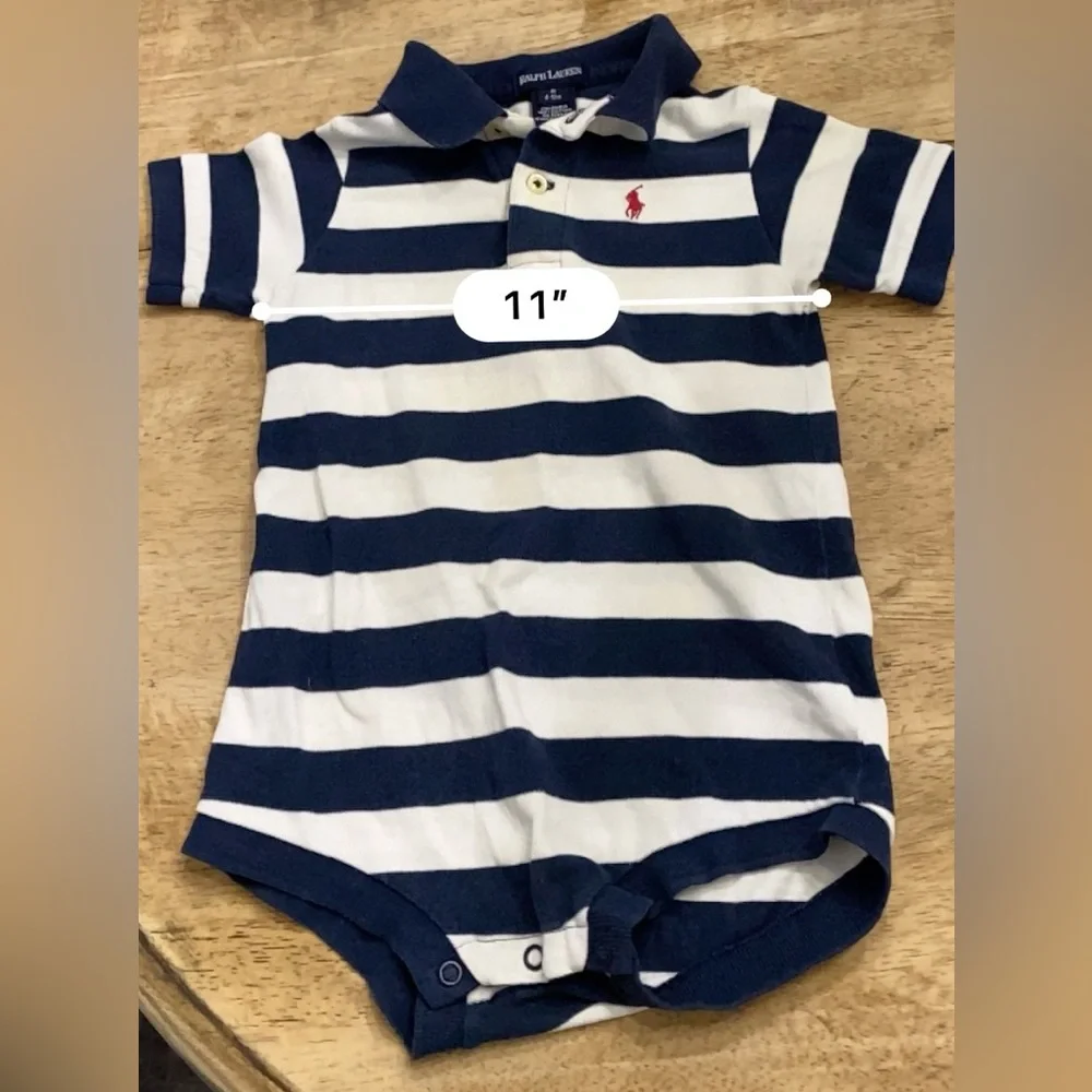 Vintage Ralph Lauren Infant Sz M (6-12m) Navy/White Striped Mesh‎ Polo Bodysuit